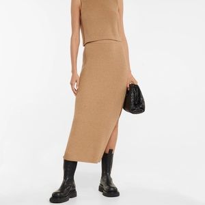Altuzarra Wetherby Ribbed Sweater Knit Maxi Skirt Merino Wool Baby Camel Tan M
